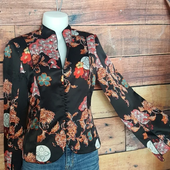 Vintage 100% Silk Japanese Style Mandarin Collar Blazer for Women - Psychedelic! - Picture 3 of 8